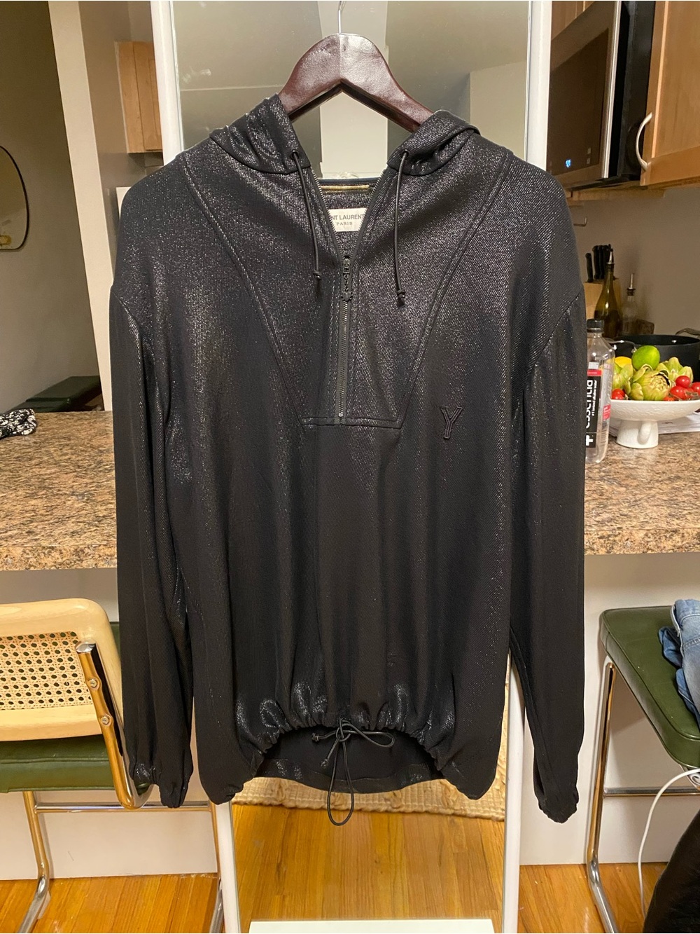 Saint Laurent Black Shimmery Zip Hoodie